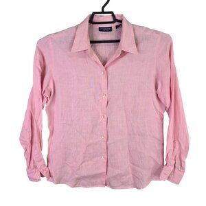 Womens Liz Claiborne Liz Sport Pink 100% Linen Shirt Button Up Long Sleeve L